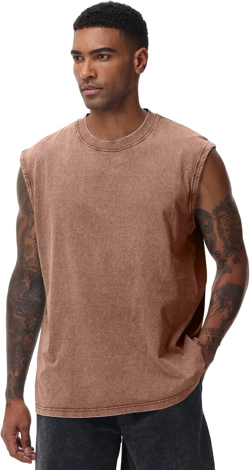 Skiennix Men's Muscle Tank Top - Acid Wash Sleeveless Gym Shirt for Running & Beach | Loose Fit