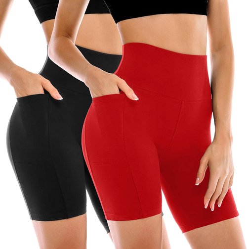 Leafigure 2 Pack Womens Biker Shorts with Pockets, High Waisted Yoga Shorts for Women Running Gym and Workout