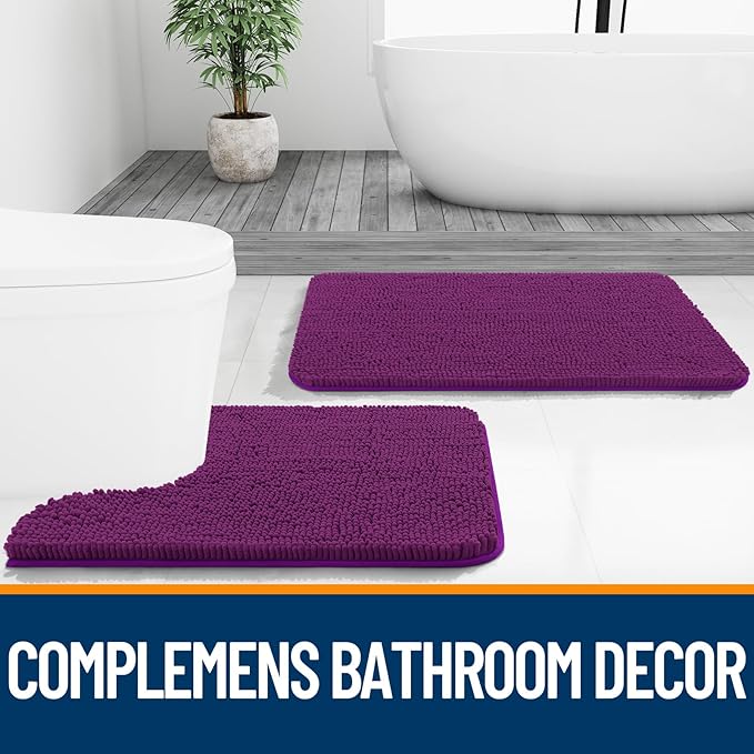 OLANLY Bathroom Rugs 24x16, Extra Soft Absorbent Chenille Bath Rugs, Rubber Backing Quick Dry, Machine Washable Bath Mats for Bathroom Floor, Tub and Shower, Home Decor Accessories, Purple