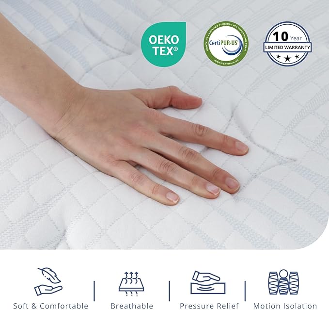Twin XL Mattress 10 Inch Hybrid Mattress in a Box, Medium Firmness, Foam and Individual Pocket Springs for Motion Isolation & Pressure Relief, CertiPUR-US Certified, 38" x 80"