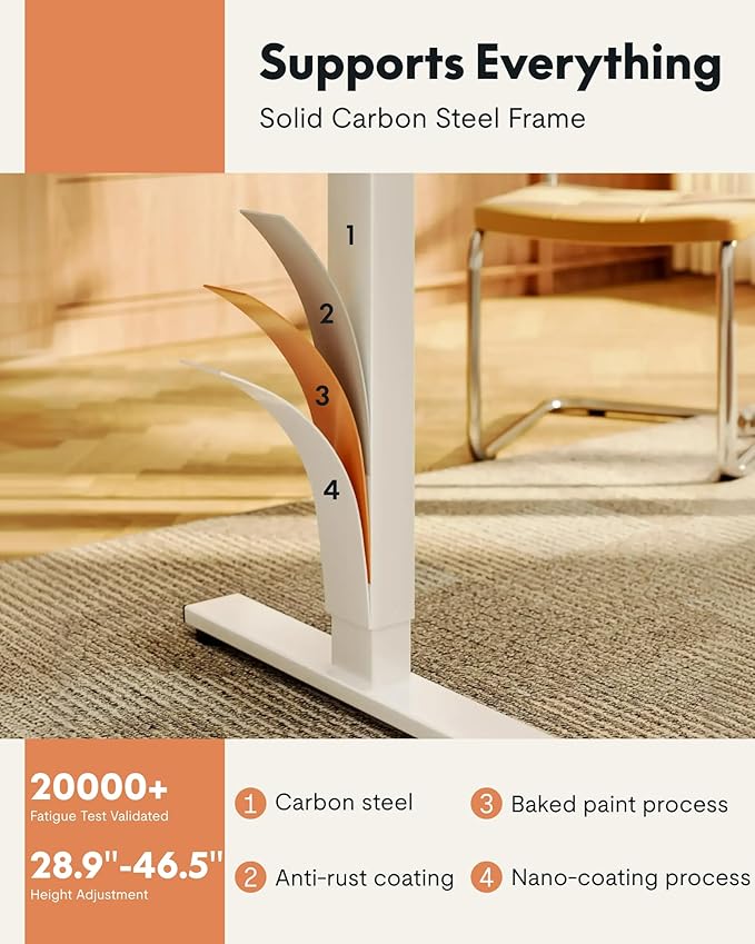 FLEXISPOT EN1 One-Piece Standing Desk, 48"x24" Seamless Desktop Electric Height Adjustable for Home Office, Study Rooms & Multi-Device Workstations, White(White Frame)