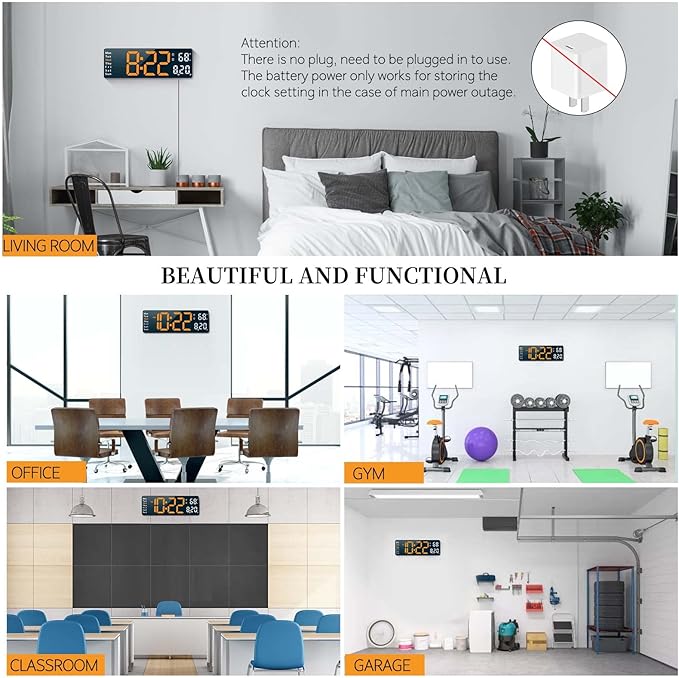 Abovsare Digital Wall Clock for Living Room Decor, Desk Alarm Clock for Bedroom
