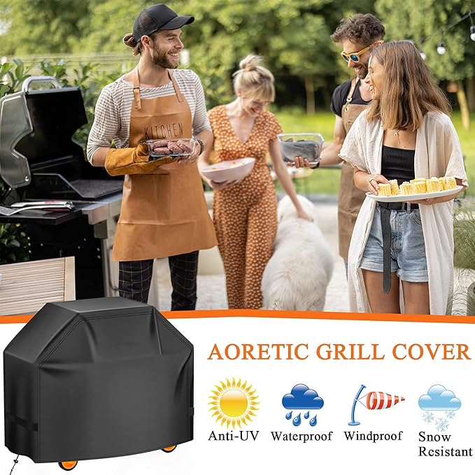 Aoretic Grill Cover, 48 inch BBQ Gas Grill Cover for Outdoor Grill, Charbroil Grill Cover Barbecue Waterproof, Anti-UV for Weber Char-Broil Monument, Dyna-glo Nexgrill Spun Polyester