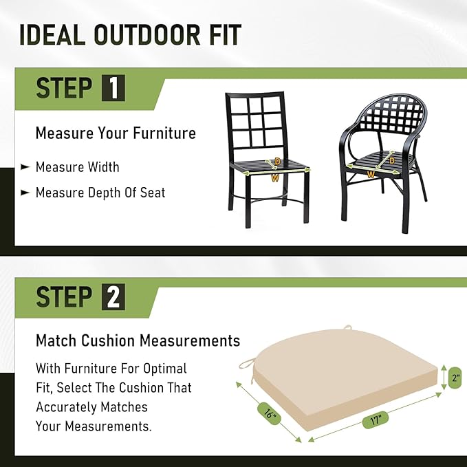 Basic Beyond Outdoor Chair Cushions Set of 4, Outdoor Cushions for Patio Furniture, Water Resistant Patio Chair Cushions with 2 Ties, 17x16x2, Beige
