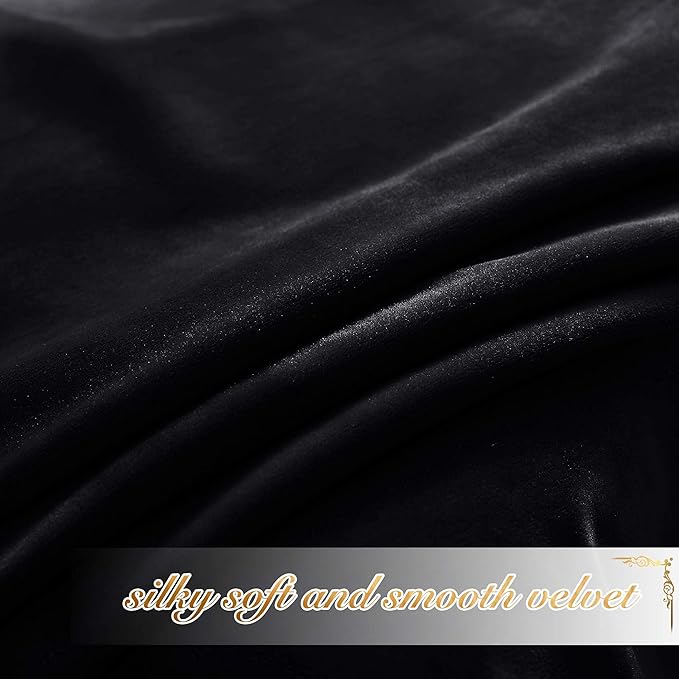 NICETOWN Black Out Velvet Curtains 63 inches Long, Solid Heavy Matt