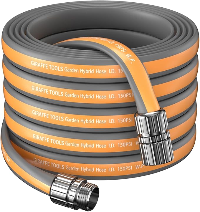 Giraffe Tools 75FT Garden Hose, 5/8" Lightweight Lay Flat Water Hose, No-Kink, Flexible Gardening Hose with Male to Female Aluminum Fitting, Customizable-Length Hose Pipe for Yard