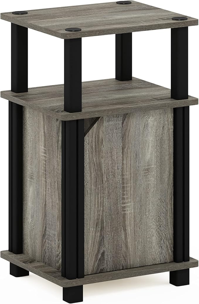 Furinno Brahms 3-Tier End Side Sofa Table/Nighstand with Door, 1-Pack, French Oak/Black