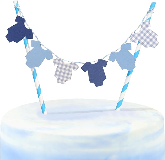 Blue Baby Shower Cake Topper - Blue Bodysuit Gingham Cake Topper,Gender Reveal Decor,Baby Shower Cake Decorations,Gingham Onesie Party Decorations (blue-2)