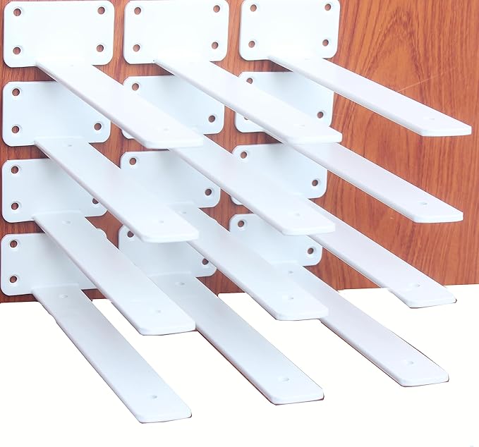 12 Pack - 10 inch White Hidden L Shelf Bracket Iron Floating Shelf Brackets