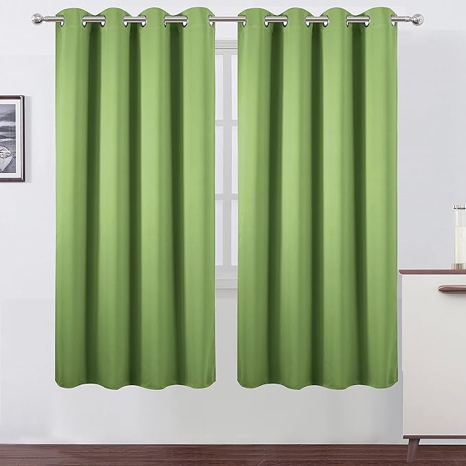 LEMOMO Light Green Thermal Blackout Curtains/52 x 72 Inch/Set of 2 Panels Room