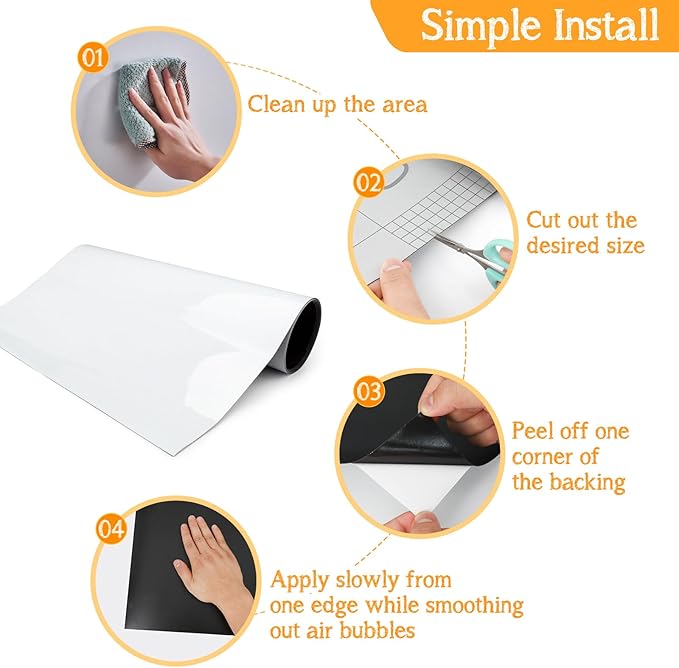 Magnetic Whiteboard Contact Paper 47.2" x 18" Adhesive Magnetic Dry Erase White