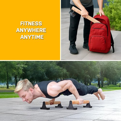 Double Circle Parallettes Push Up Bar with Ergonomic Wooden Handles - Calisthenics Equipment - Non-slip Parallel Bars for Strength Training and Calisthenics - Pushup Handles Parallettes Bars