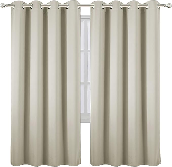 LEMOMO Light Beige Thermal Blackout Curtains/52 x 72 Inch/Set of 2 Panels Room