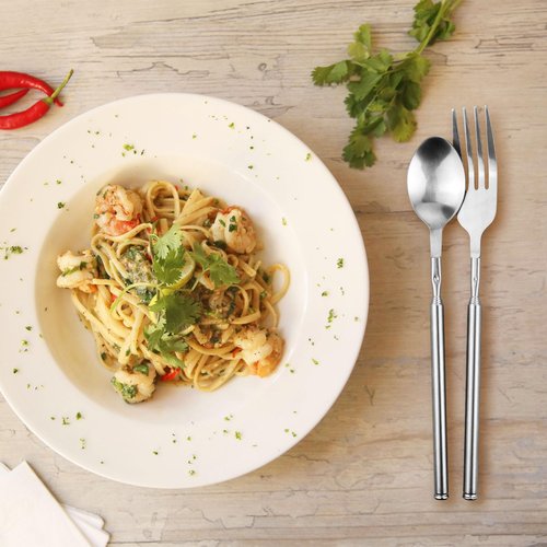 OXDFK 2 PCS Telescopic Fork Spoon Set, Stainless Steel, Extendable 25.3 In, BBQ Dinner Fruit Dessert, Camping Flatware