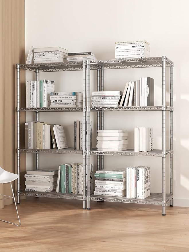 SINGAYE 4 Shelves Adjustable Storage Shelf Wire Shelving Rack Bathroom Standing Units Laundry Room Organization for Kitchen Office Bathroom Organizers Metal Pantry 14" D x 24" W x 48" H Gray