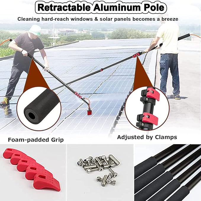 Window Cleaning Pole Cleaner Kit, 3.6M-12M Hose Pole Cleaning Brush Equipment Extendable Outdoor Cleaning Tools Photovoltaic and Solar Panels,30cmbrush-24FT/7.2M