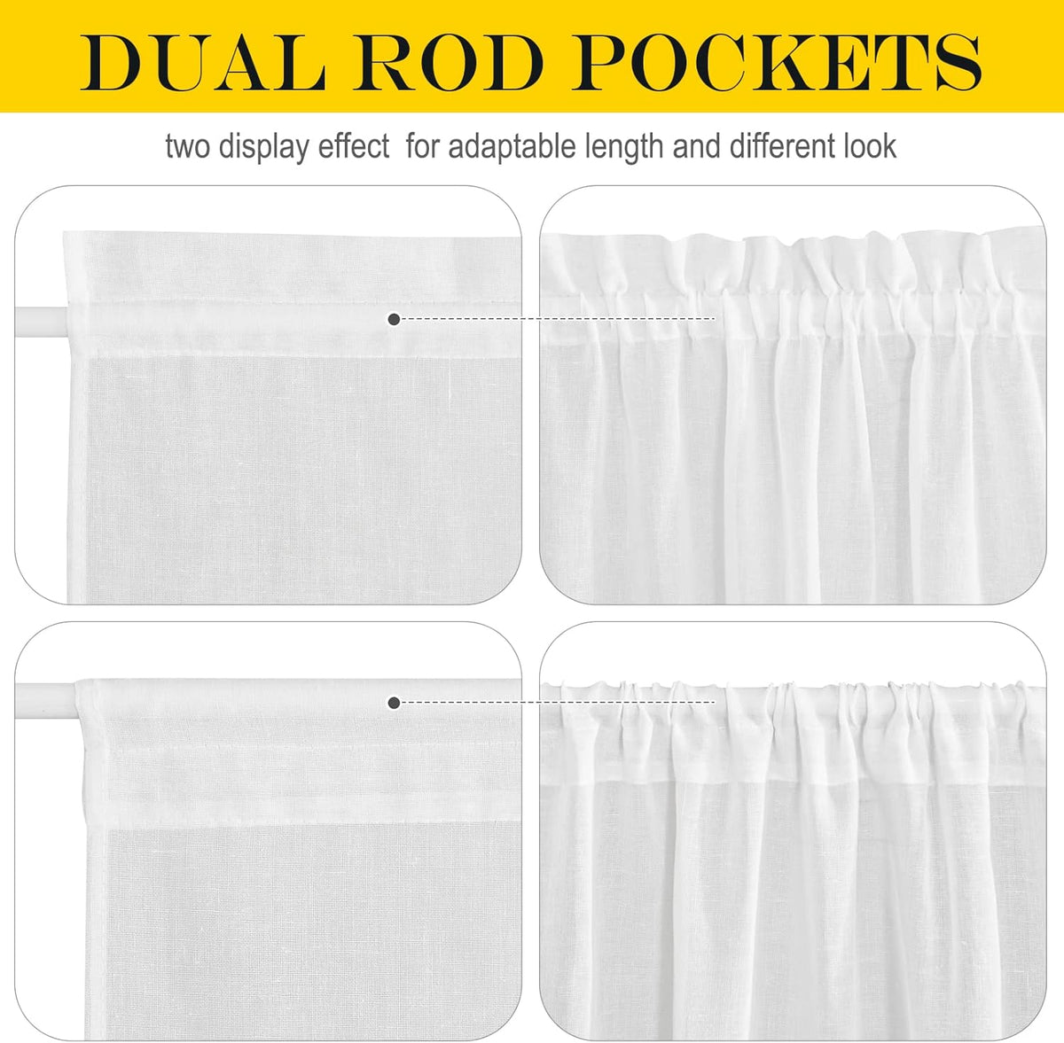 NICETOWN Faux Linen French Door Curtain for Window Sidlight Curtains 72 Inches Long Rod Pocket Kitchen DoorLight-Filtering Privacy Window Decor with Tieback, 12 inch Wide, 1 Panel, White