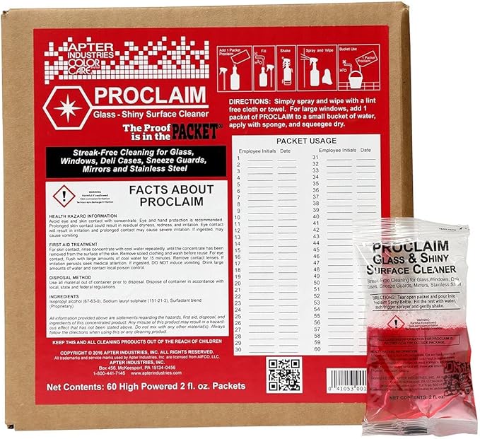 Proclaim Glass and Shiny Surface Cleaner - Streak-Free Cleaner for Glass and Shiny Surfaces (Pack of 60)