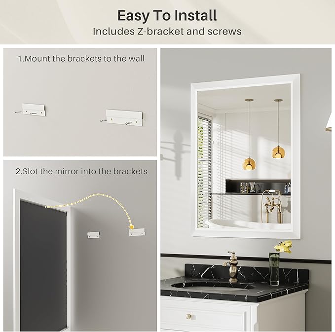 36x30 Inch White Bathroom Mirror