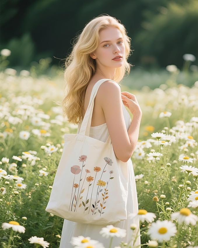 Canvas Tote Bag with Aesthetic Prints, Cute Tote Bag for Women Girls with Wide Strap, Gifts for Cat Book Lovers