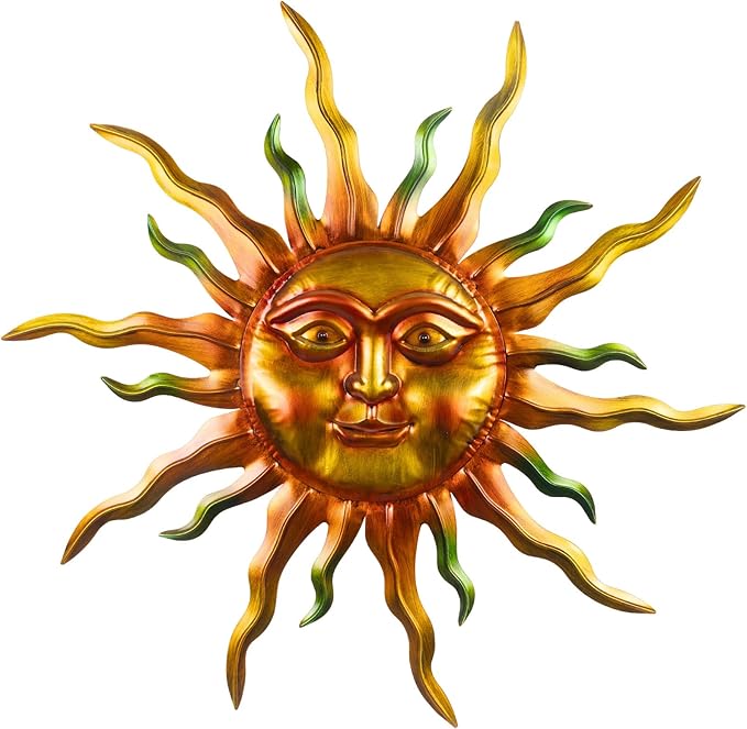 30" Outdoor Metal Wall Art, Large Metal Wall Decor Sun Face Art Decoration, Outdoor Metal Art Wall Sculptures for Garden Hanging for Yard Patio Garden(Green)