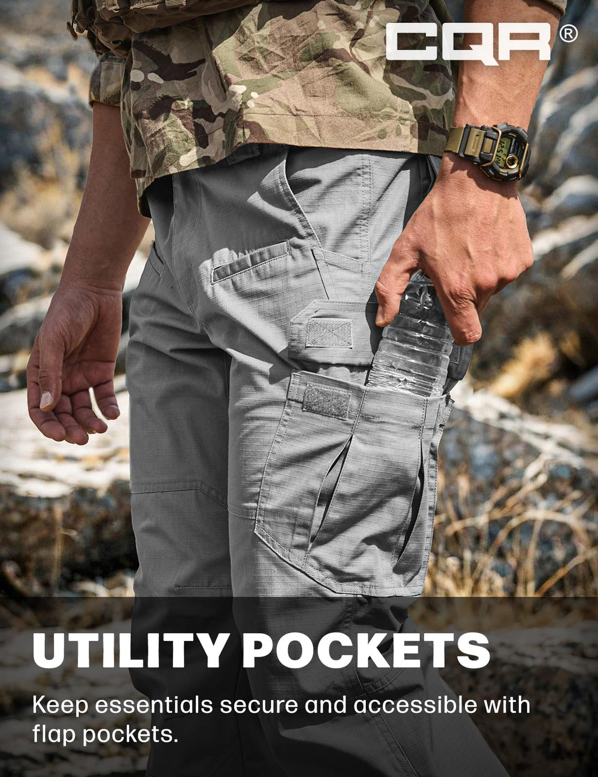 CQR Men's Tactical Pants, Water Resistant Ripstop Cargo Pants, Lightweight EDC Work Hiking Pants, Outdoor Apparel, Raider Stone, 38W x 34L