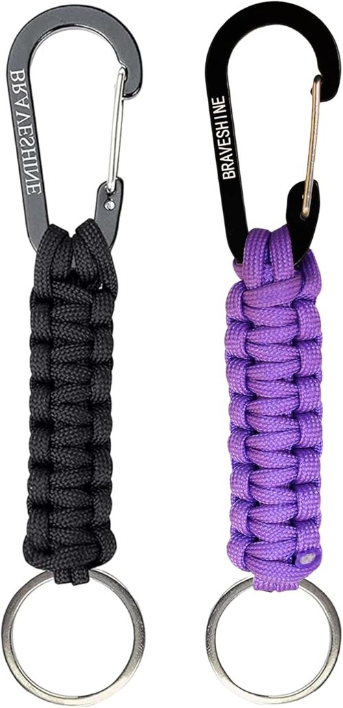 BRAVESHINE Paracord Keychain Carabiner Clip, D Ring Lanyard Hanger Stroller Hook for Water Bottle, Key, Backpacks, Men, Women