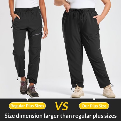 baleaf Plus Size Pants for Women Hiking Cargo Water Resistant UPF 50+ Cargo Joggers Zipper Pockets Black 3XL
