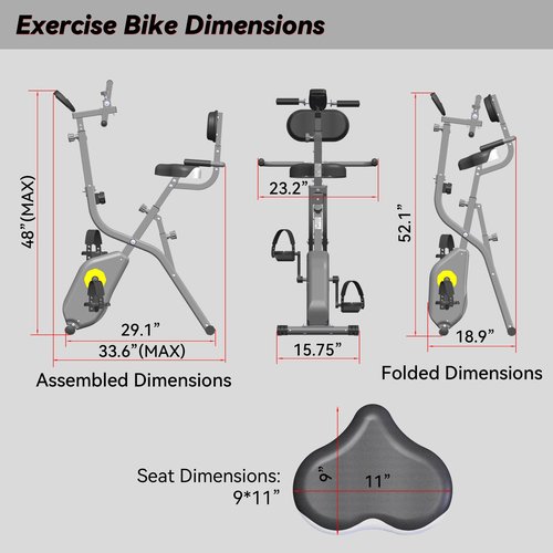 Folding Exercise Bike - Stationary Bikes for Home Use, Arms and Feet Workout, Foldable Indoor Cycling Machine - Magnetic with 8-Level Adjustable Resistance and 300 lbs Capacity