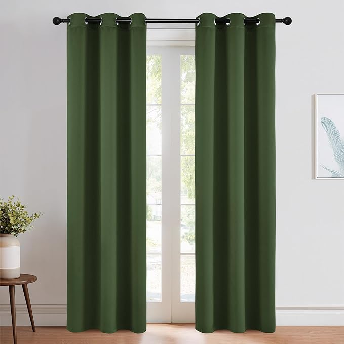 NICETOWN Dark Green Blackout Cafe Satin Curtains