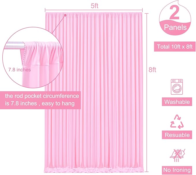 Pink Backdrop Curtain for Parties Baby Shower Wrinkle Free Pink Photo Curtains Backdrop Drapes Fabric Decoration for Weddings Birthday Party 5ft x 8ft,2 Panels