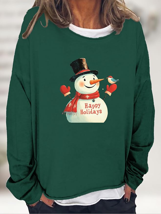LOAIHA Christmas Shirts for Women Crewneck Snowman Snowflake Santa Graphic Shirts Christmas Tree Long Sleeve Xmas Hoodie