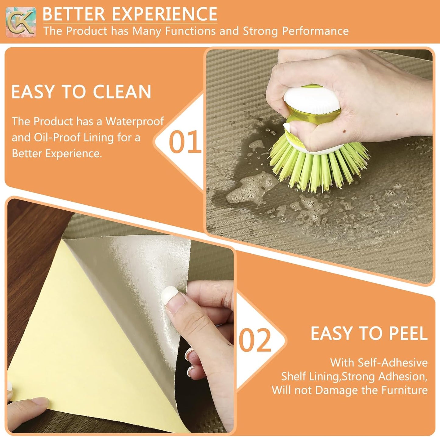 Self-Adhesive Shelf Liner Kitchen Liner, Waterproof Backed Paper Easy Peel and Stick Contact Liner Without Residue for Decor Your Desk Surface, Kitchen Countertops (Dark Khaki, 11.8 x 393.7 inches)
