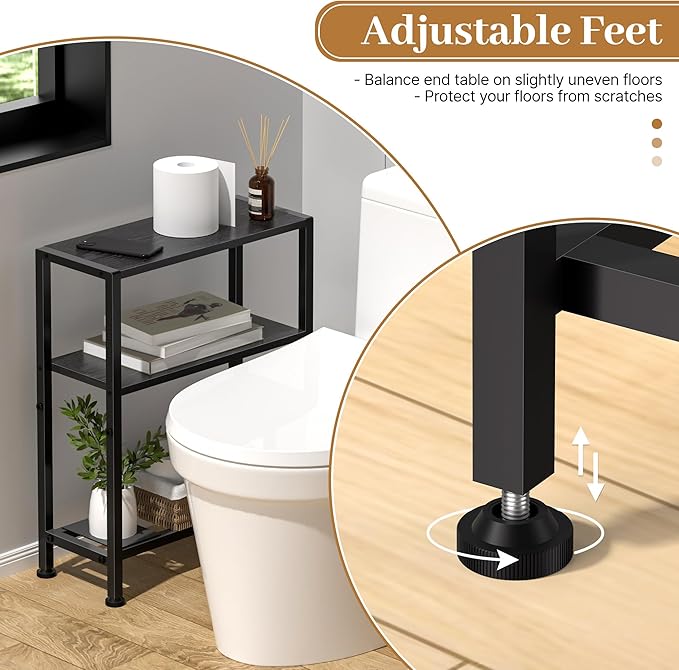 Narrow Side Table for Small Space, 2-Tier Small End Table with Shelf Holder, Slim Nightstand, Skinny Snack Couch Table in Living Room, Bedroom, Study, Kitchen and Balcony (Black)