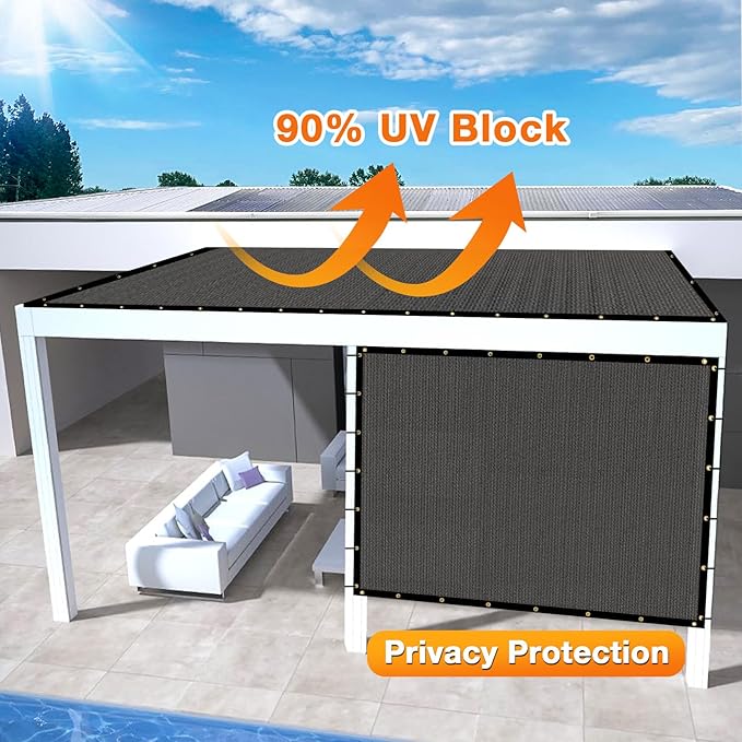 Artpuch Outdoor Pergola Shade Cover 8x13 FT Sun Shade Cloth with Grommets Dark Grey 90% UV Protection Canopy Patio Privacy Screen (Customized Available)