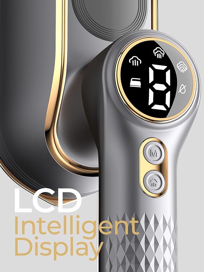 Portable Travel Steamer, 1200W Handheld Fabric Steamer for Clothes, 4Modes with LCD Display, Powerful Wrinkle Remover for Home & Travel, 150ml Water Tank 10S Fast Heat-Up, 180°Swivel Handle, Grey Gold