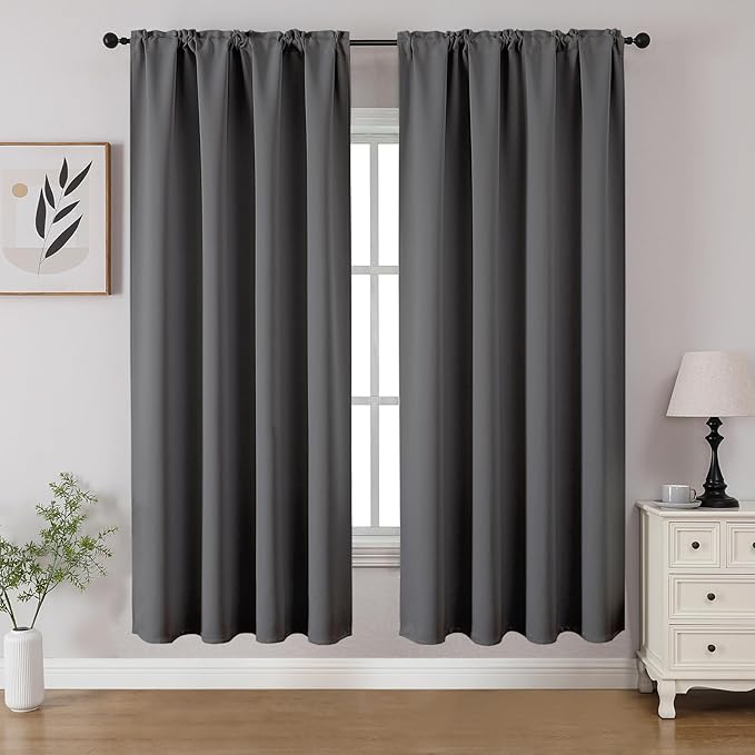 CUCRAF Light Grey Blackout Curtains 63 inch Length 2 Panels Set, Rod Pocket