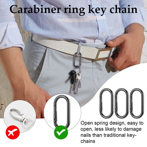 Black Carabiner Clip, 10 Pcs 2 Inch Aluminum Alloy Mini Locking Carabiner Oval Mini Keychain Spring Snap Hooks for Hanging Keychain Backpack Bags (Black)