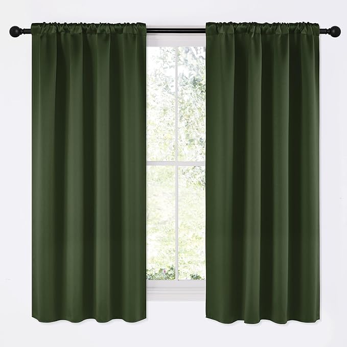 NICETOWN Dark Green Blackout Cafe Satin Curtains