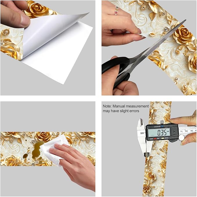 HOMETITUTE Wallpaper Border Peel and Stick Baroque Gold Texture Decorative Wall