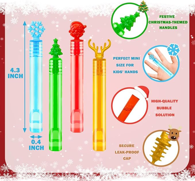 100 Pack Bulk Christmas Mini Bubble Wands Party Favors for Kids,Goodie Bag Stocking Stuffers Fillers for Toddler Boys Girls,Bulk Classroom School Party Supplies Prizes Toys Gifts Trinkets for Students