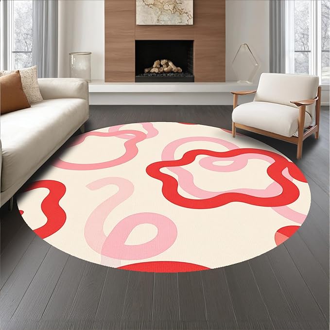 Flatwoven High Traffic Area Rug 6, Abstract Swirl Mosaic Design Bathroom Curtain with Matching Towels, Non Slip, Stain Resistant, Washable Area Rugs for Living Room, Bedroom (Red, 6)
