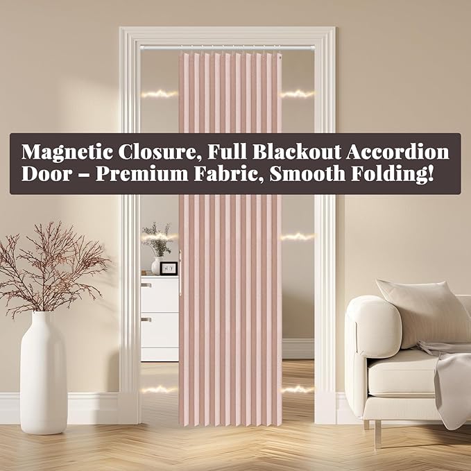 AJAZZ 100% Blackout Accordion Doors Interior Magnetic Door Curtain Pleated Door