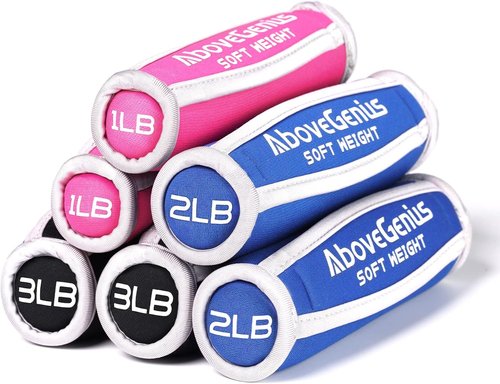 AboveGenius Hand Weights - 6pc Soft Dumbbell Set (1lb, 2lb, 3lb) with Straps for Home Workout & Yoga