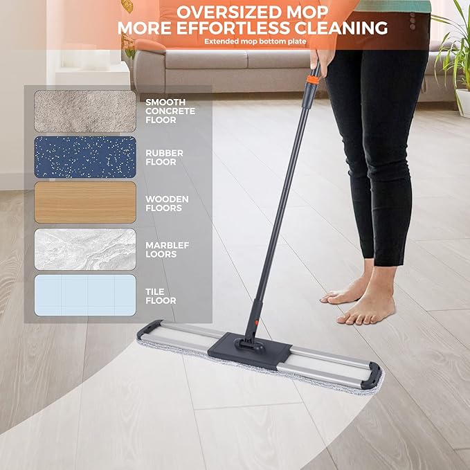 Dust Mop for Hardwood Floors 36" Commercial Industrial Cotton Floor Dust Mop with Extra 3 Mop Refill Pads 61 Inch Long Handle for Cleaning Office Garage Hardwood Warehouse Factory Mall Deck