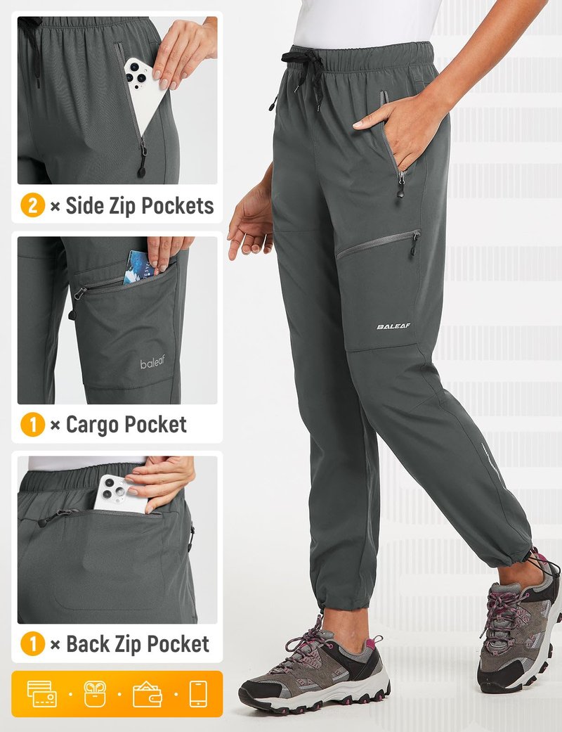 baleaf Women's Hiking Pants Quick Dry Lightweight Water Resistant Stretch Cargo Pants with Zipper Pockets Travel Camping 29''-Steel Gray S