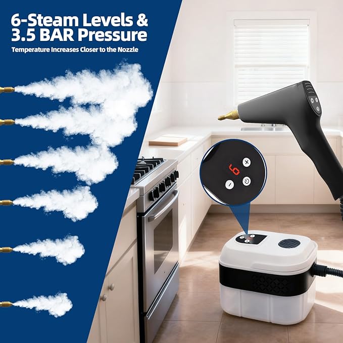 Steam Cleaner, Portable Steamer for Cleaning with 15pcs Accessories, 6-Level Adjustable Handle,15s Heat-Up, 1500W Pressurized Handheld Steam Cleaner for Home,Kitchen, Bathroom, Car,Tile,Grout