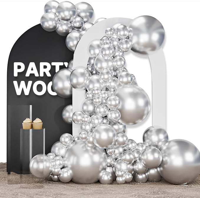 PartyWoo Silver Balloons 155 pcs Different Sizes of 18 12 10 5 Inch Silver Balloon Arch Kit Garland for Birthday Graduation Bachelorette Engagement Bridal Shower Wedding Party Decorations Silver-G102