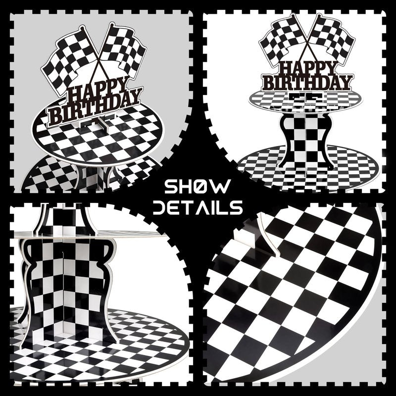 BACUTHY 2 Pack Race Car Cupcake Stands Birthday Party Supplies, Two Fast Cars Decorations Truck Theme Favors - 3 Tier Cardboard Cup Cake Holder Tower