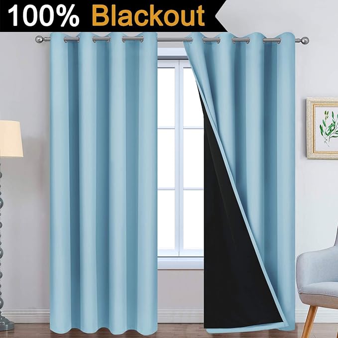 Yakamok Full Blackout Curtains 84 Inches Long, 2 Thick Layers Grommet Top